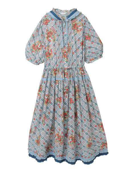 苺リースプリントパッチワークワンピース