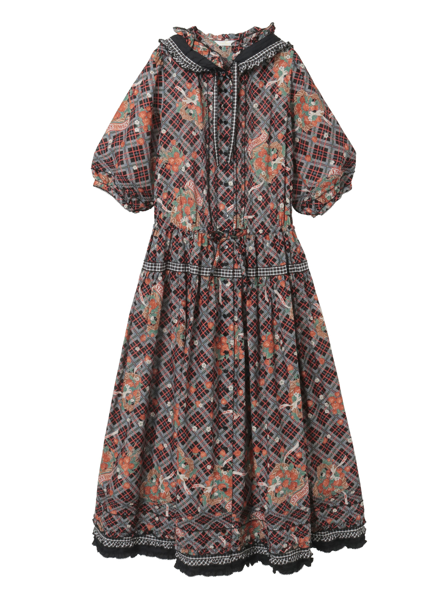 苺リースプリントパッチワークワンピース 詳細画像 クロ 1