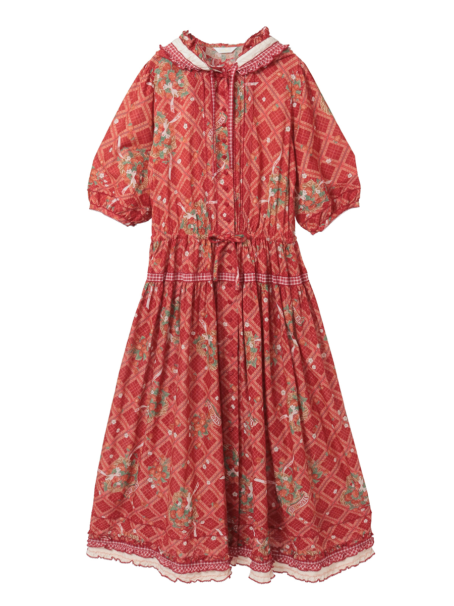 苺リースプリントパッチワークワンピース 詳細画像 アカ 1