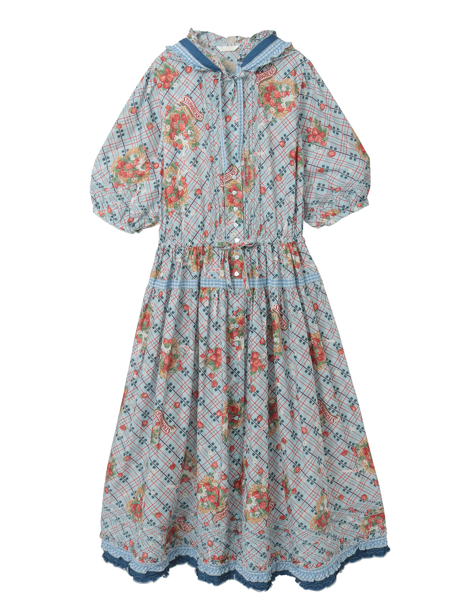 苺リースプリントパッチワークワンピース 詳細画像 ブルー 1