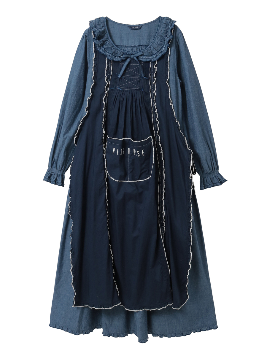 エプロン付きダンガリーワンピース 詳細画像 アカ&times;シロ 1