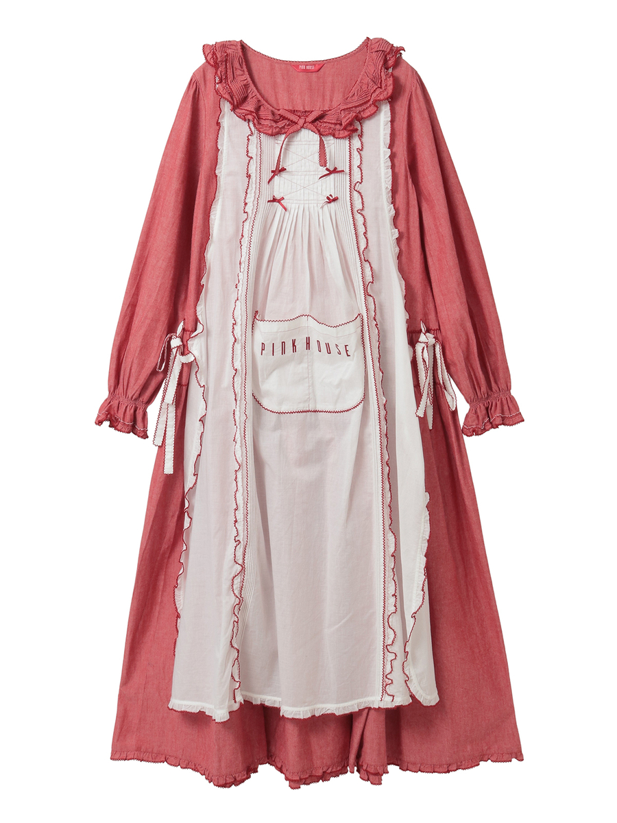 エプロン付きダンガリーワンピース 詳細画像 アカ&times;シロ 1