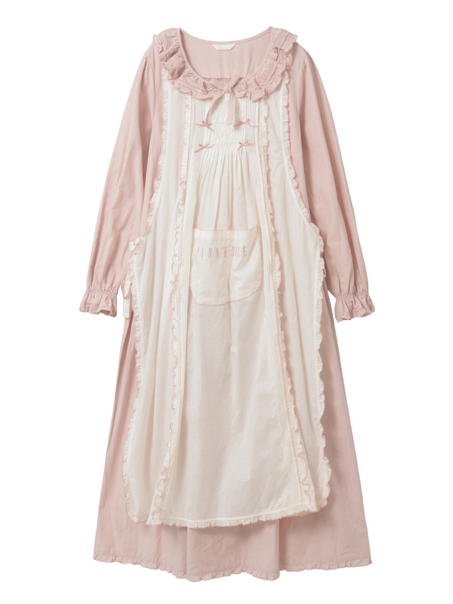 エプロン付きダンガリーワンピース 詳細画像 ピンク&times;アイボリー 1