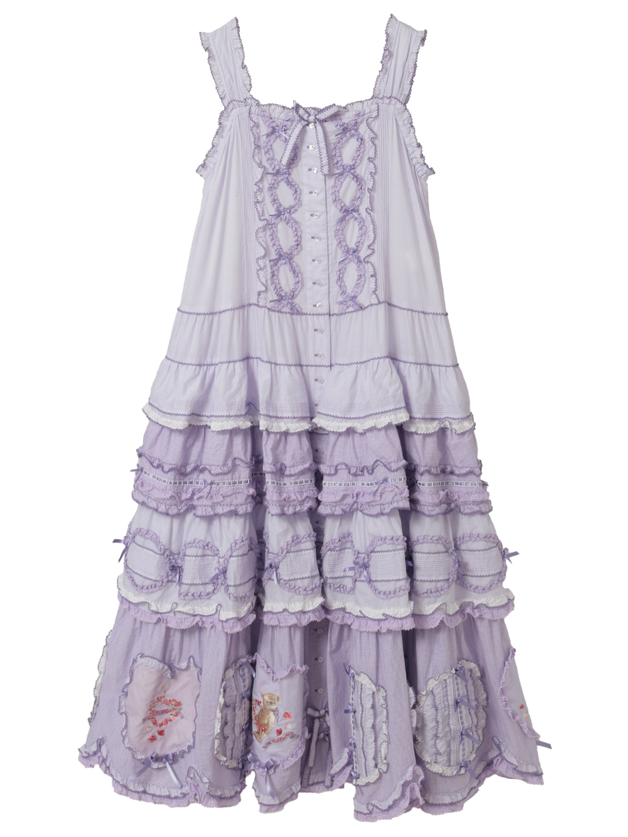 ローン&times;ギンガムチェックパッチワークワンピース 詳細画像 シロ 1