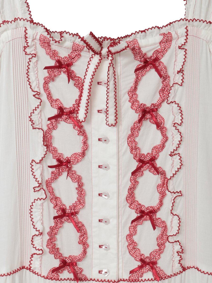 ローン&times;ギンガムチェックパッチワークワンピース 詳細画像 シロ 10