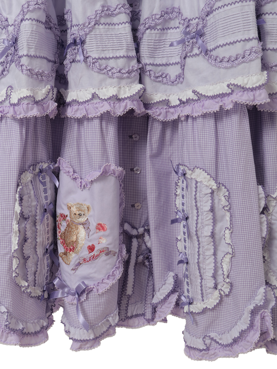 ローン&times;ギンガムチェックパッチワークワンピース 詳細画像 シロ 6