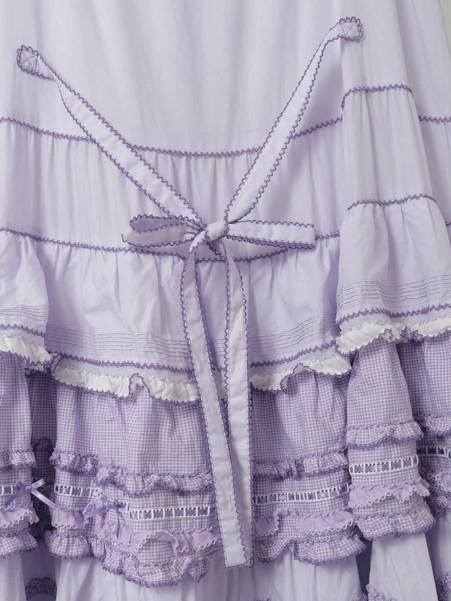 ローン&times;ギンガムチェックパッチワークワンピース 詳細画像 シロ 7