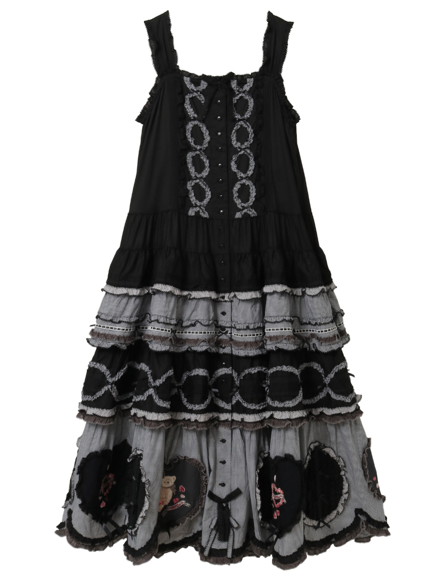 ローン&times;ギンガムチェックパッチワークワンピース 詳細画像 クロ 1