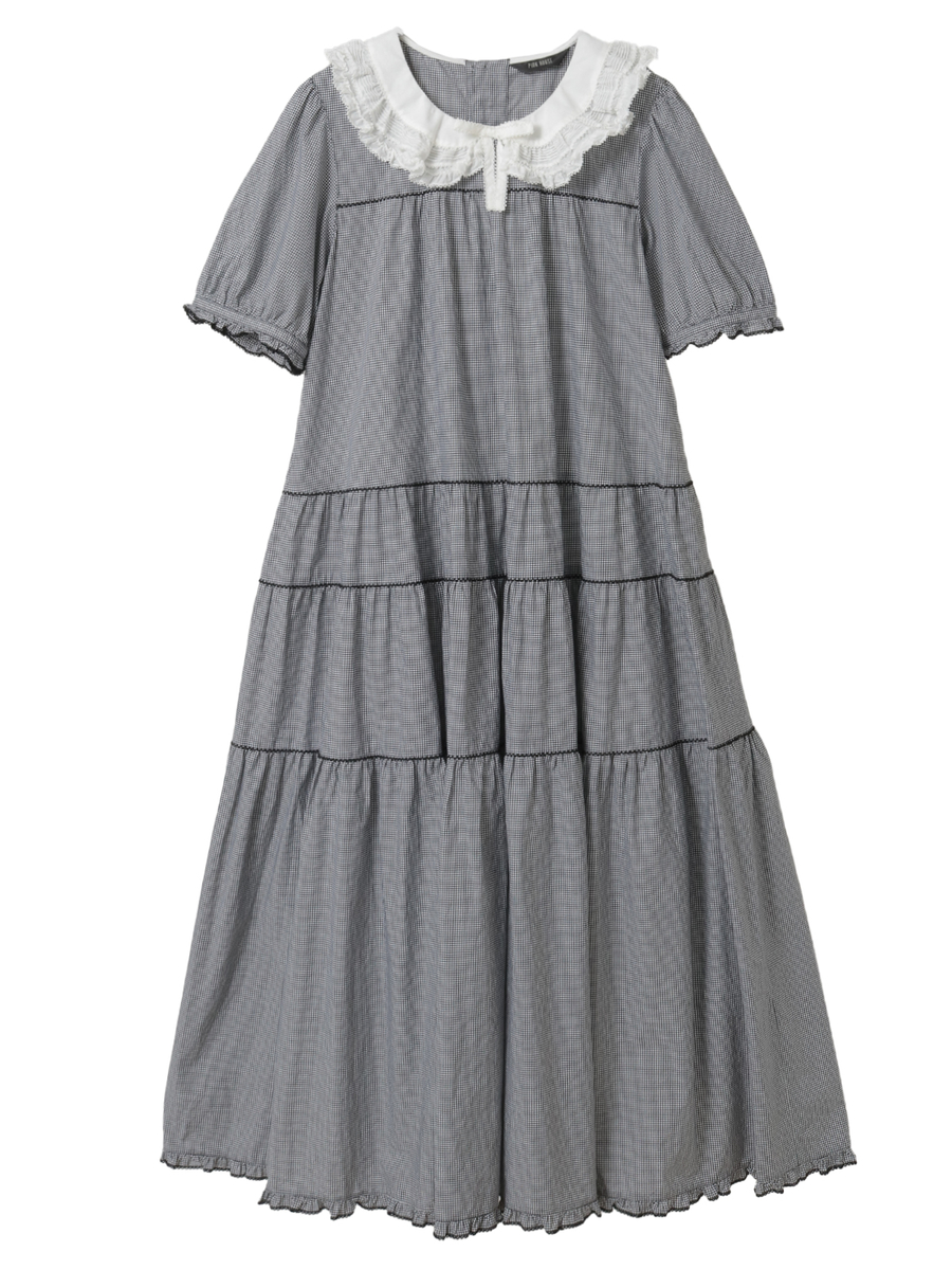 ローン襟付きギンガムチェックワンピース 詳細画像 クロ 1