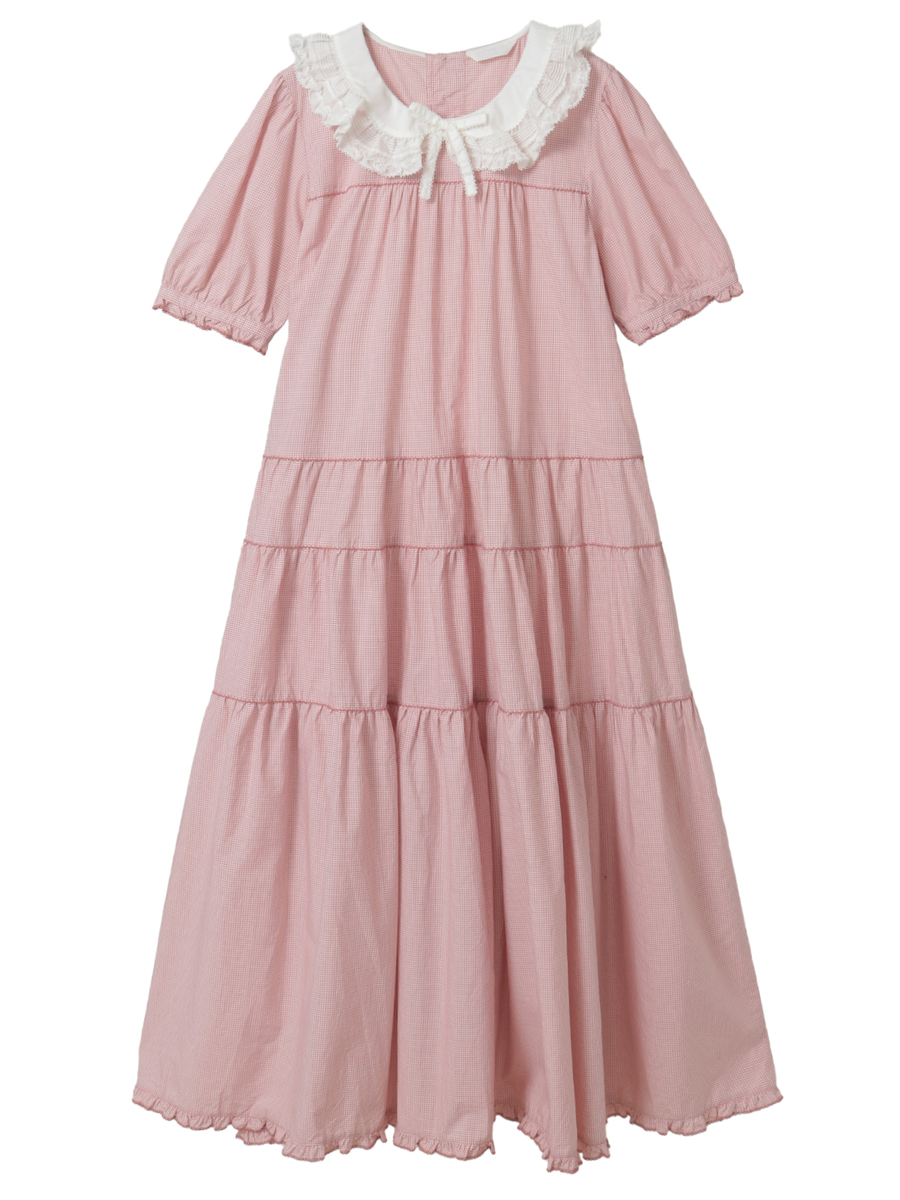 ローン襟付きギンガムチェックワンピース 詳細画像 ピンク 1