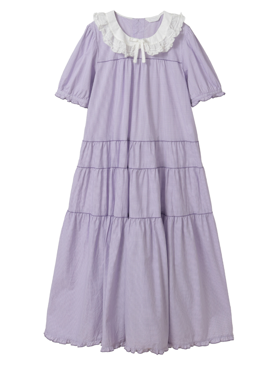 ローン襟付きギンガムチェックワンピース 詳細画像 ラベンダー 1