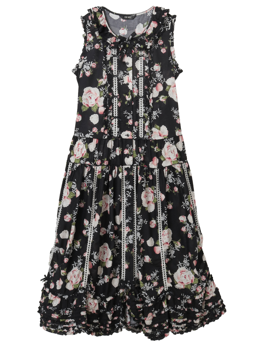 ポワン・ド・ローズプリントノースリーブワンピース 詳細画像 クロ 1