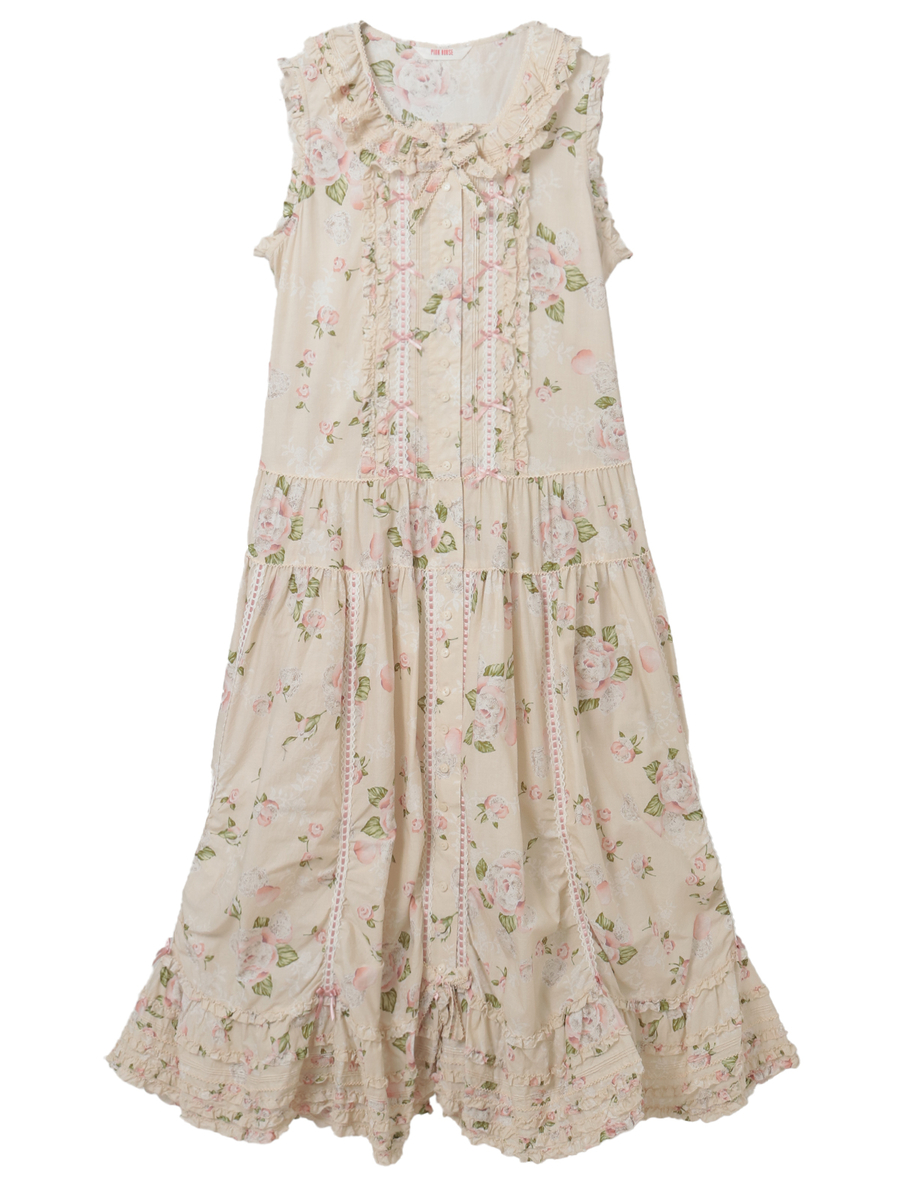 ポワン・ド・ローズプリントノースリーブワンピース 詳細画像 キナリ 1