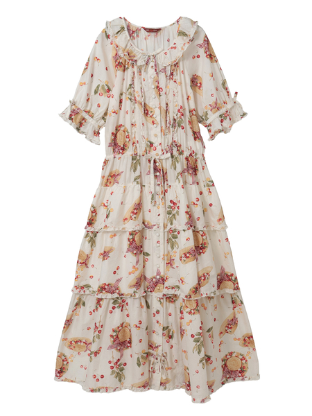 さくらんぼの日曜日プリントワンピース