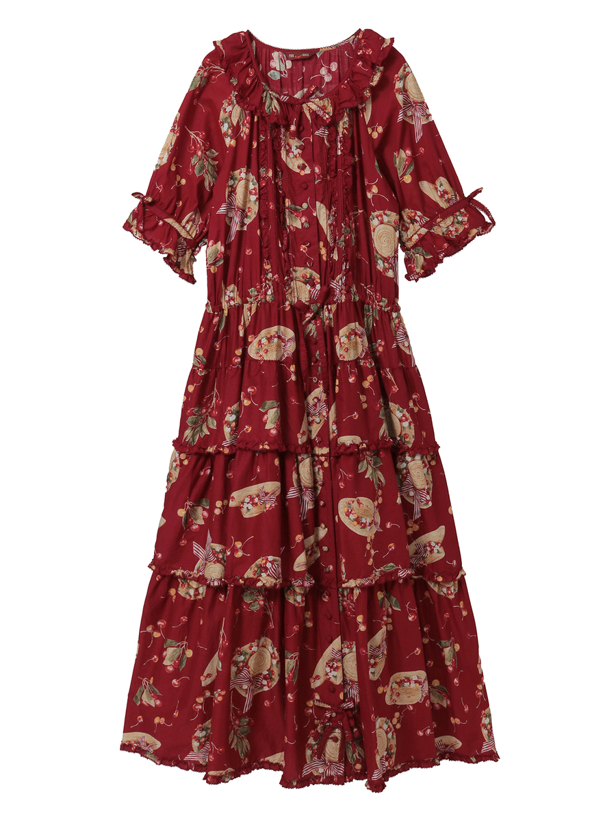 さくらんぼの日曜日プリントワンピース 詳細画像 シロ 1