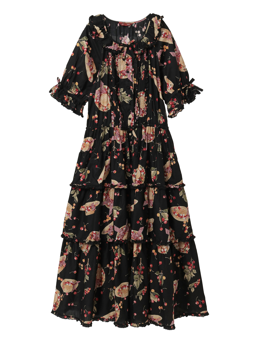 さくらんぼの日曜日プリントワンピース 詳細画像 クロ 1