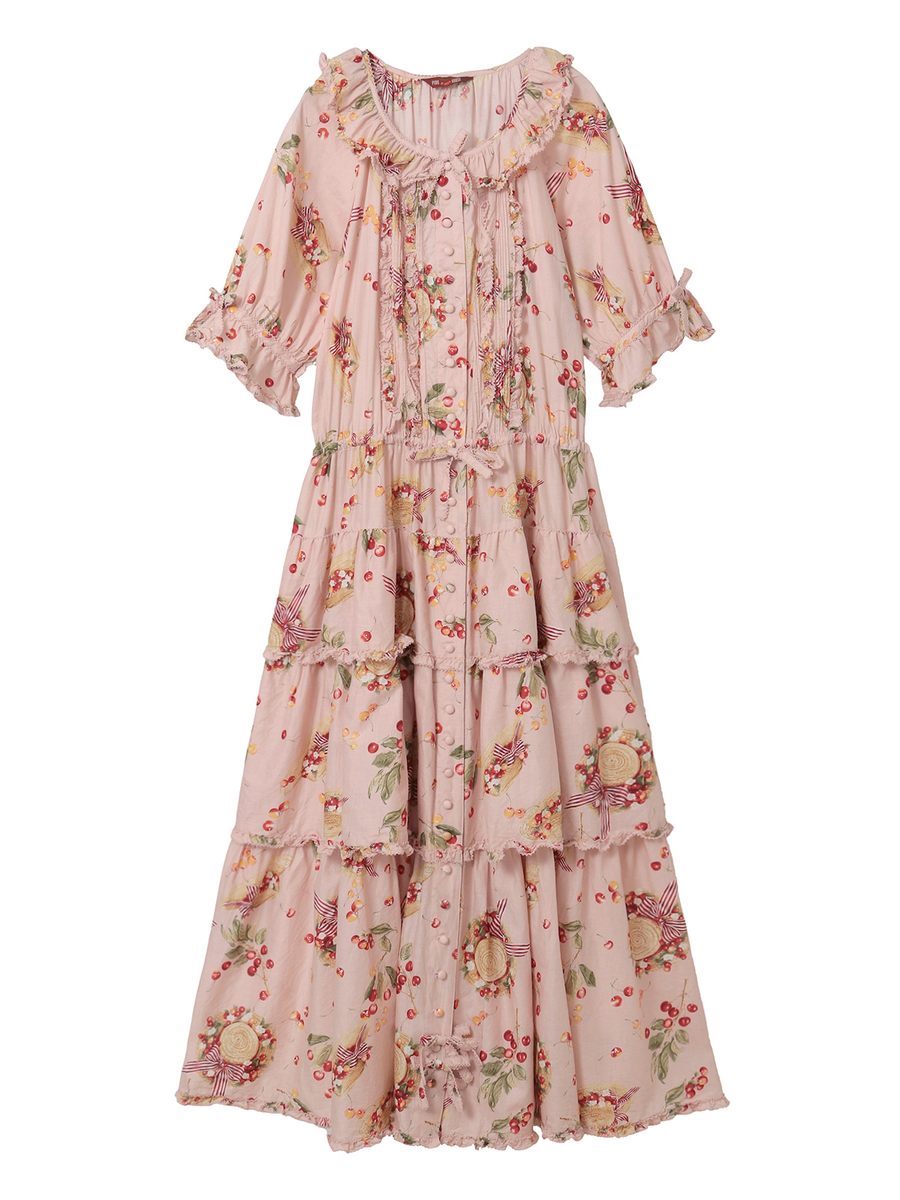 さくらんぼの日曜日プリントワンピース 詳細画像 ピンク 1