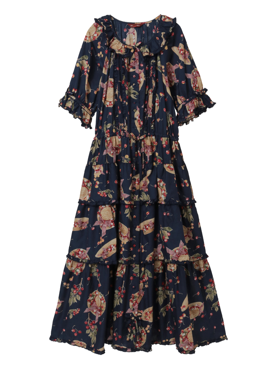 さくらんぼの日曜日プリントワンピース 詳細画像 ネイビー 1