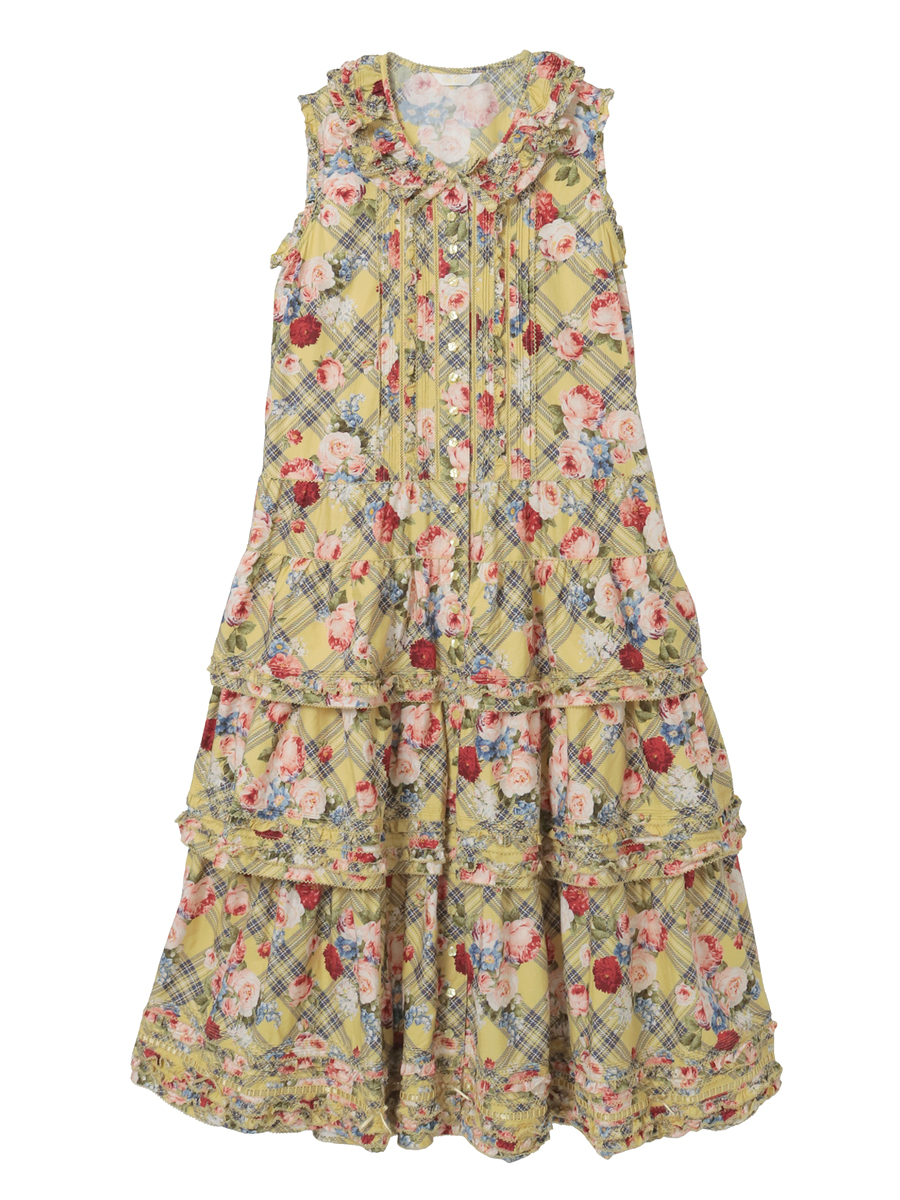 フラワーチェックプリントノースリーブワンピース 詳細画像 パープル 1