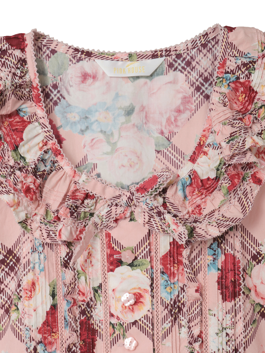 フラワーチェックプリントノースリーブワンピース 詳細画像 パープル 10