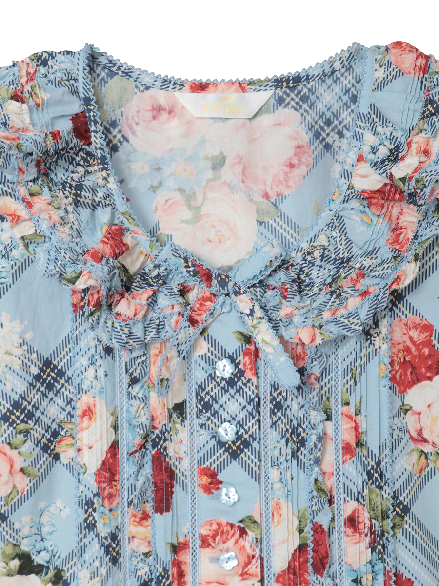 フラワーチェックプリントノースリーブワンピース 詳細画像 パープル 12