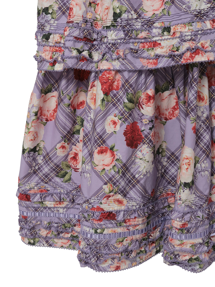 フラワーチェックプリントノースリーブワンピース 詳細画像 パープル 15