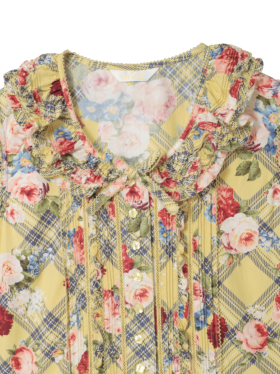 フラワーチェックプリントノースリーブワンピース 詳細画像 パープル 3