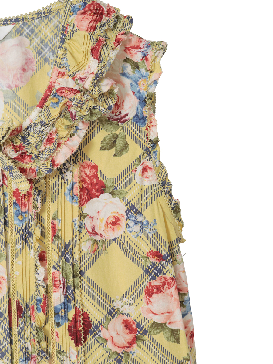 フラワーチェックプリントノースリーブワンピース 詳細画像 パープル 4