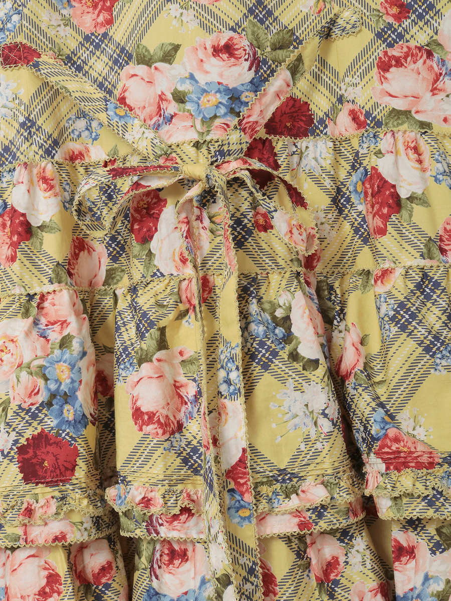 フラワーチェックプリントノースリーブワンピース 詳細画像 パープル 6