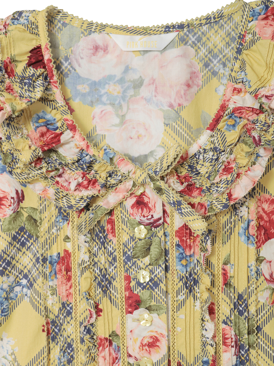 フラワーチェックプリントノースリーブワンピース 詳細画像 パープル 7