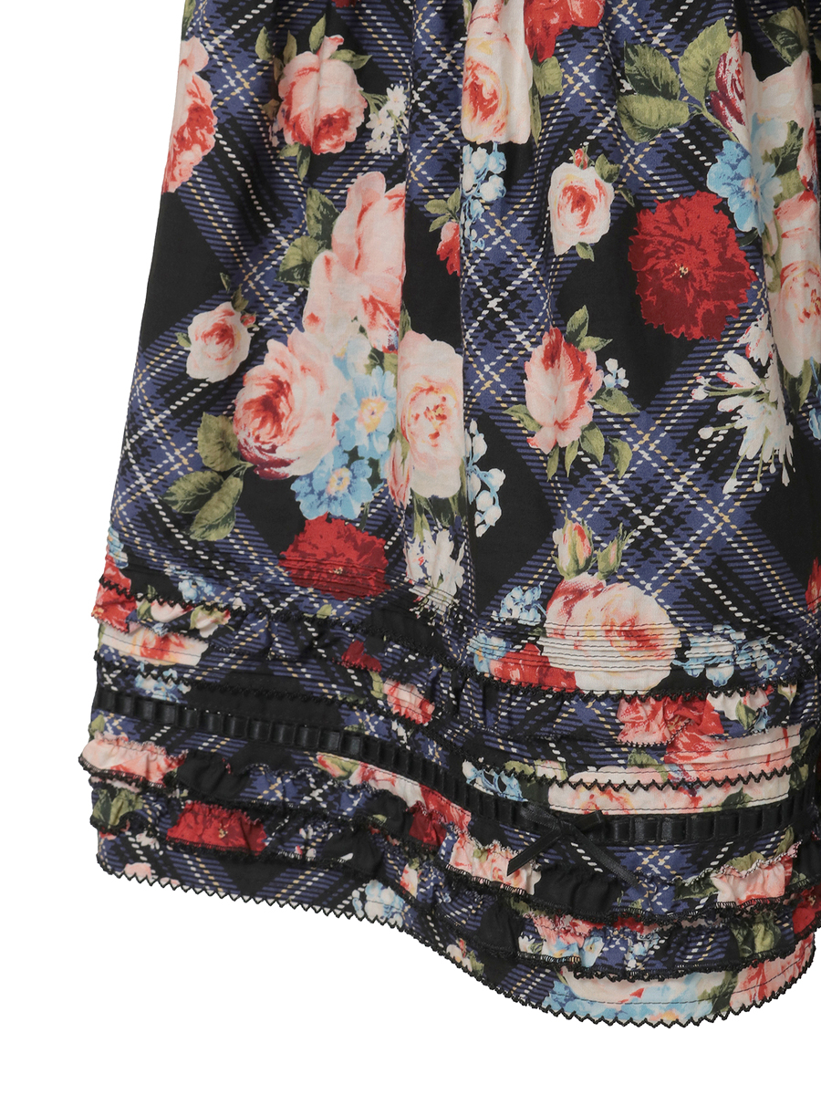 フラワーチェックプリントノースリーブワンピース 詳細画像 パープル 9