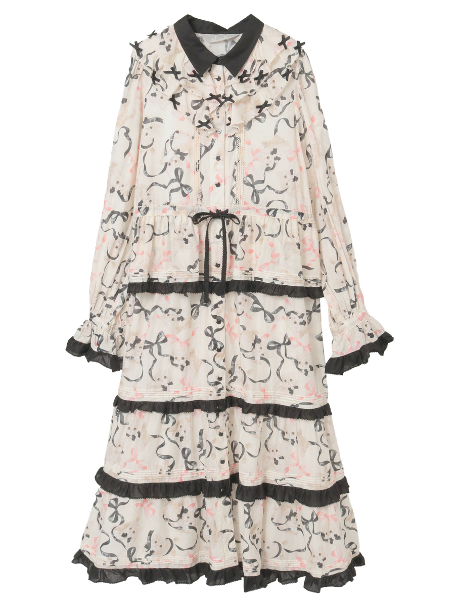 【alcali x Haruka Yoshizawa】マンチカンリボンワンピース 詳細画像 ブラック 1