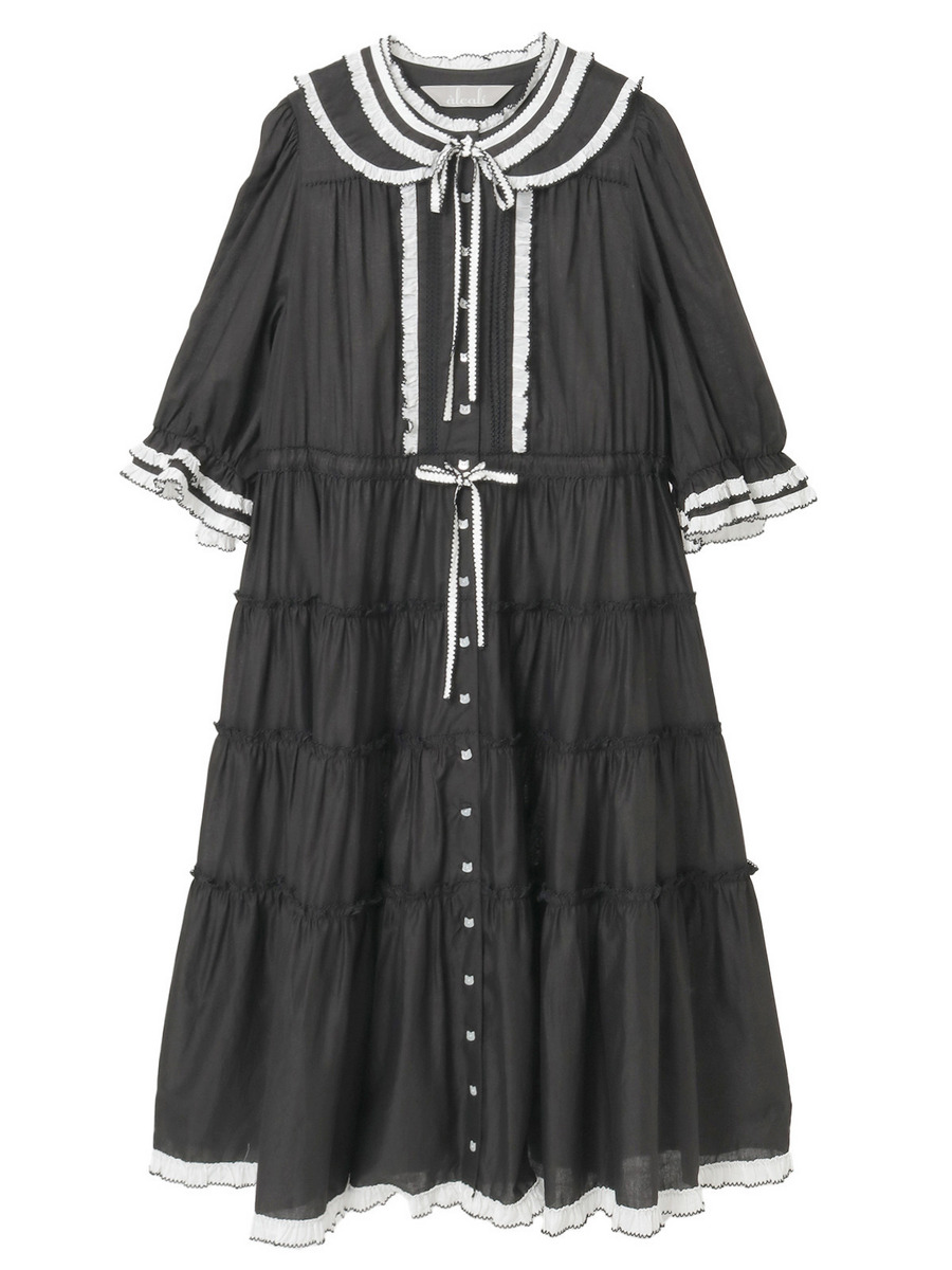 【alcali x Haruka Yoshizawa】猫耳付け襟ローンワンピース 詳細画像 ブラック 1