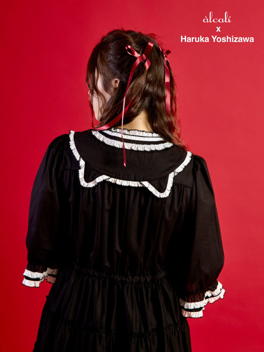 【alcali x Haruka Yoshizawa】猫耳付け襟ローンワンピース 詳細画像 ブラック 3
