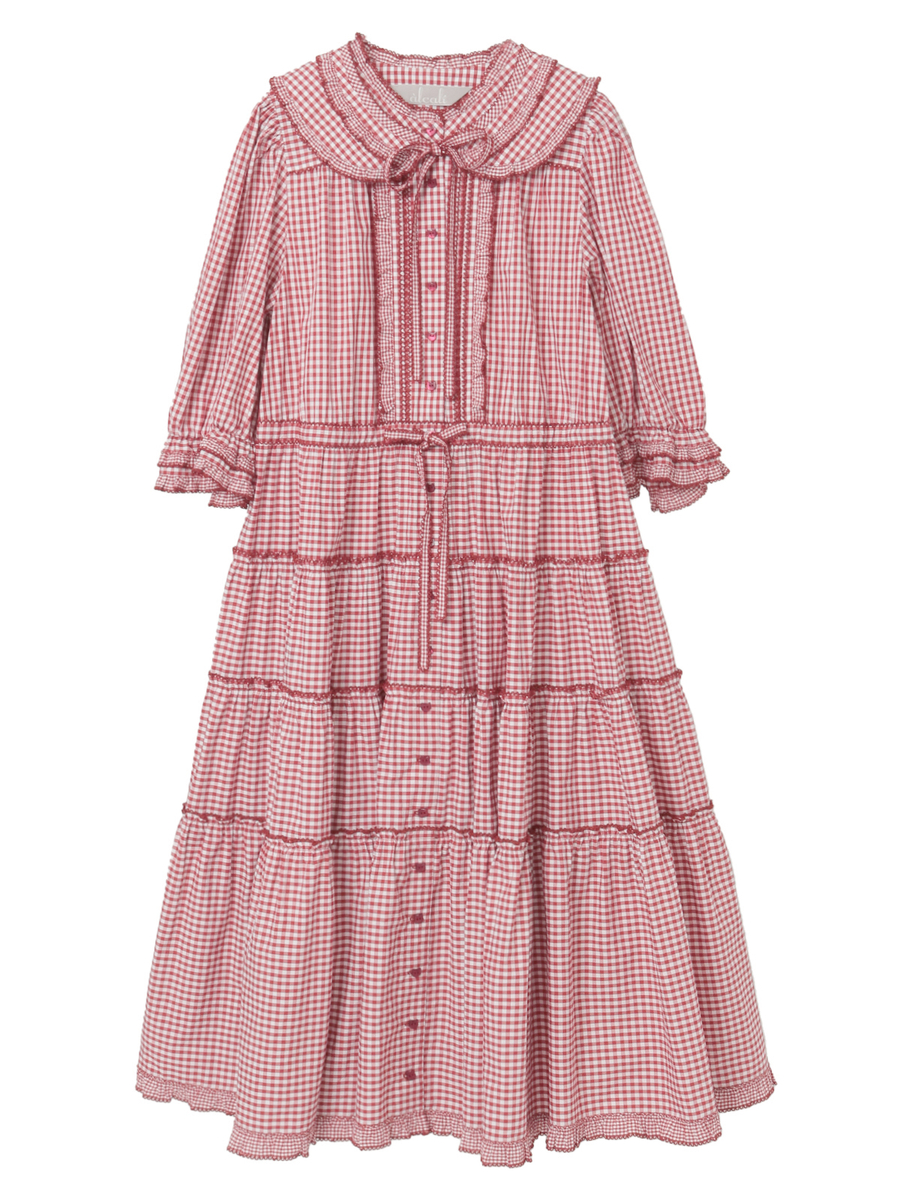 【alcali x Haruka Yoshizawa】猫耳付け襟チェックワンピース 詳細画像 レッド 1
