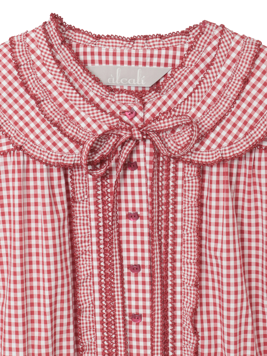 【alcali x Haruka Yoshizawa】猫耳付け襟チェックワンピース 詳細画像 レッド 3