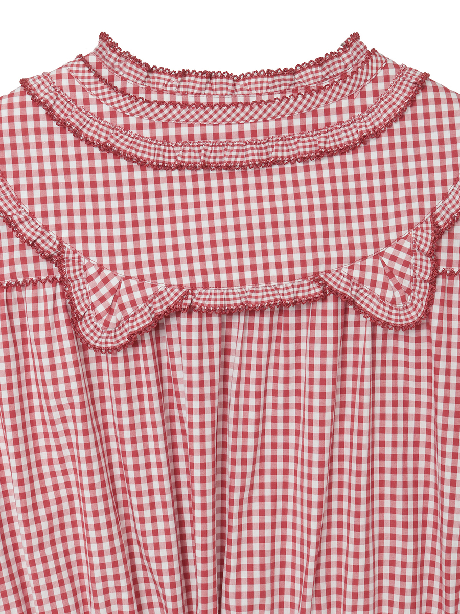 【alcali x Haruka Yoshizawa】猫耳付け襟チェックワンピース 詳細画像 レッド 4