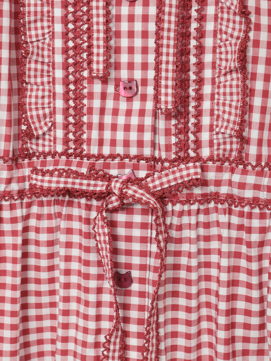 【alcali x Haruka Yoshizawa】猫耳付け襟チェックワンピース 詳細画像 レッド 7