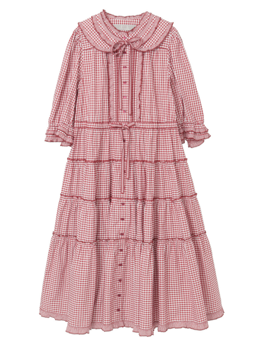 【alcali x Haruka Yoshizawa】猫耳付け襟チェックワンピース 詳細画像 レッド 5