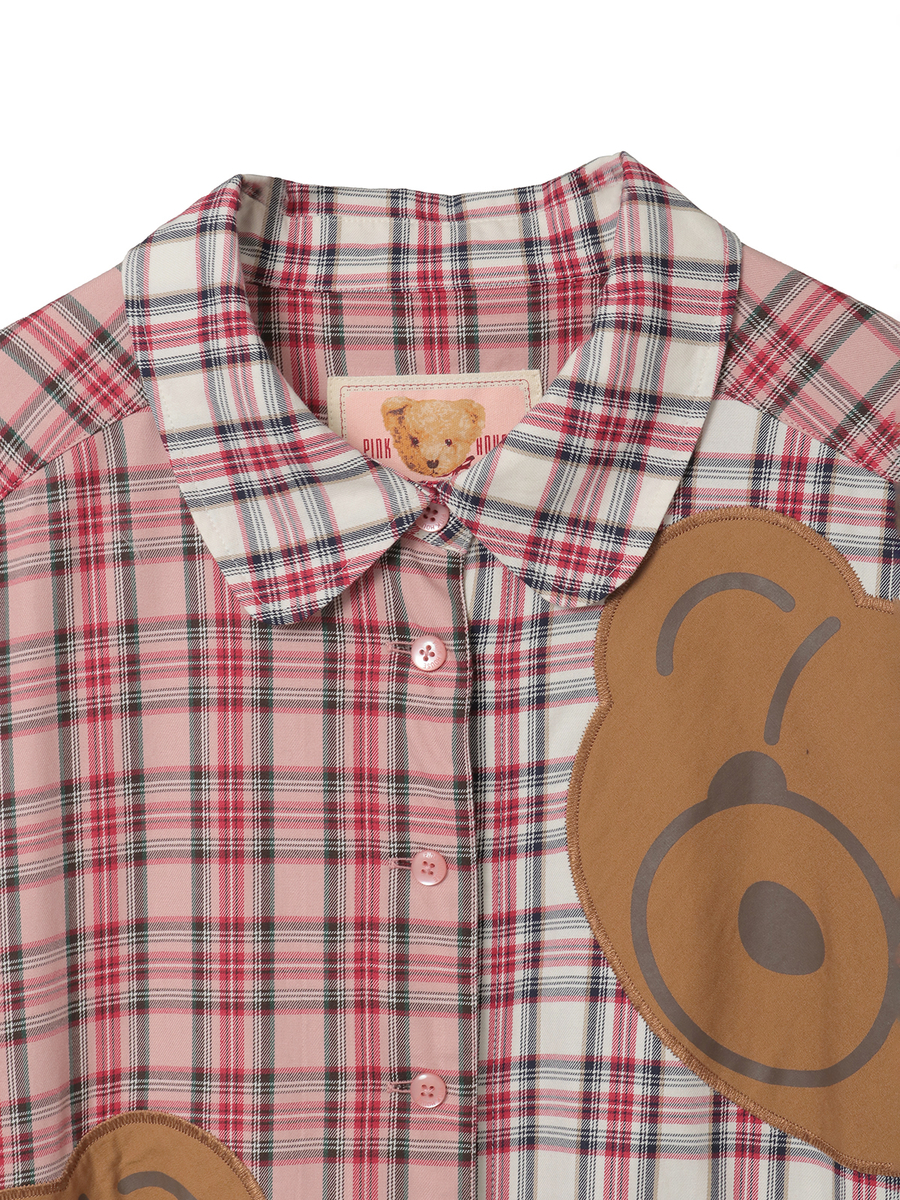 くまアップリケ使いオリジナルタータンチェックワンピース 詳細画像 シロ系 3