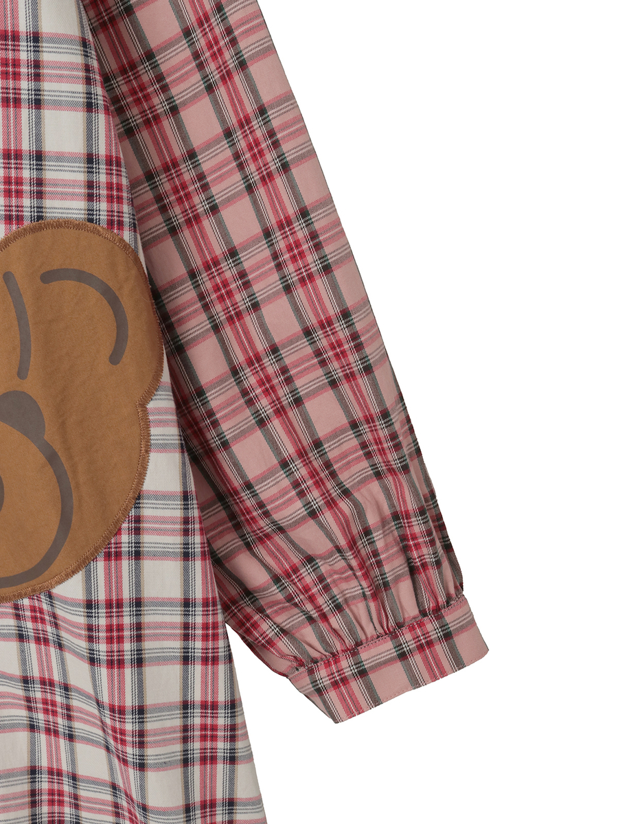 くまアップリケ使いオリジナルタータンチェックワンピース 詳細画像 シロ系 4