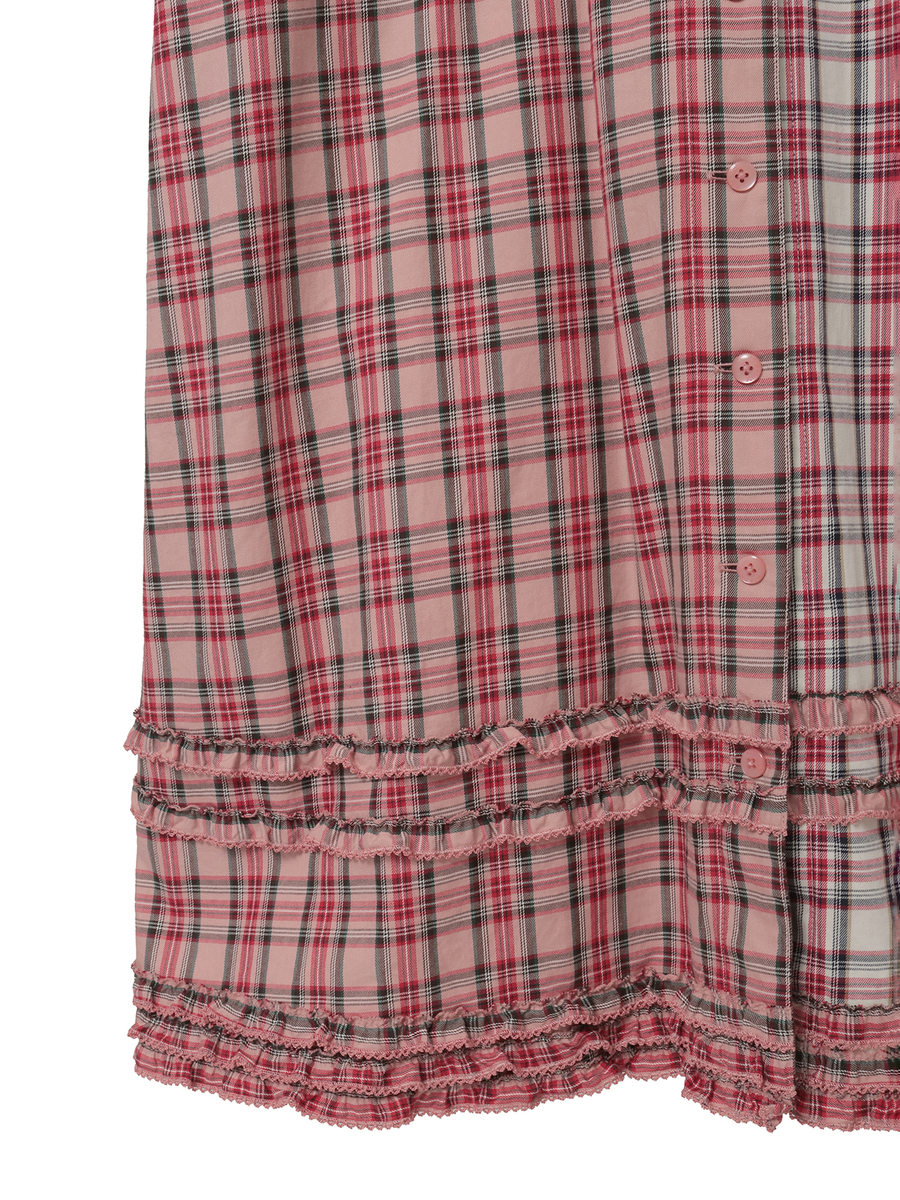 くまアップリケ使いオリジナルタータンチェックワンピース 詳細画像 シロ系 5