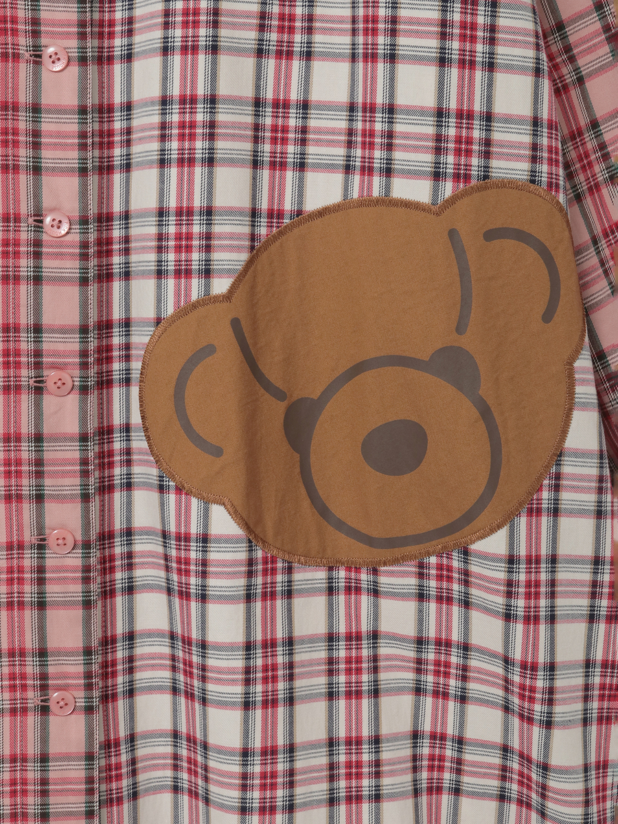 くまアップリケ使いオリジナルタータンチェックワンピース 詳細画像 シロ系 6