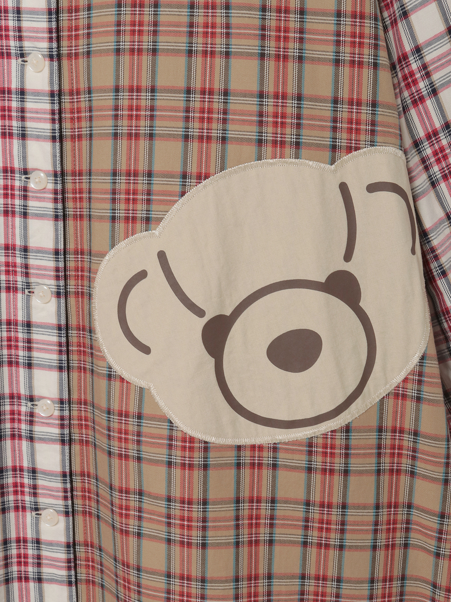 くまアップリケ使いオリジナルタータンチェックワンピース 詳細画像 シロ系 7
