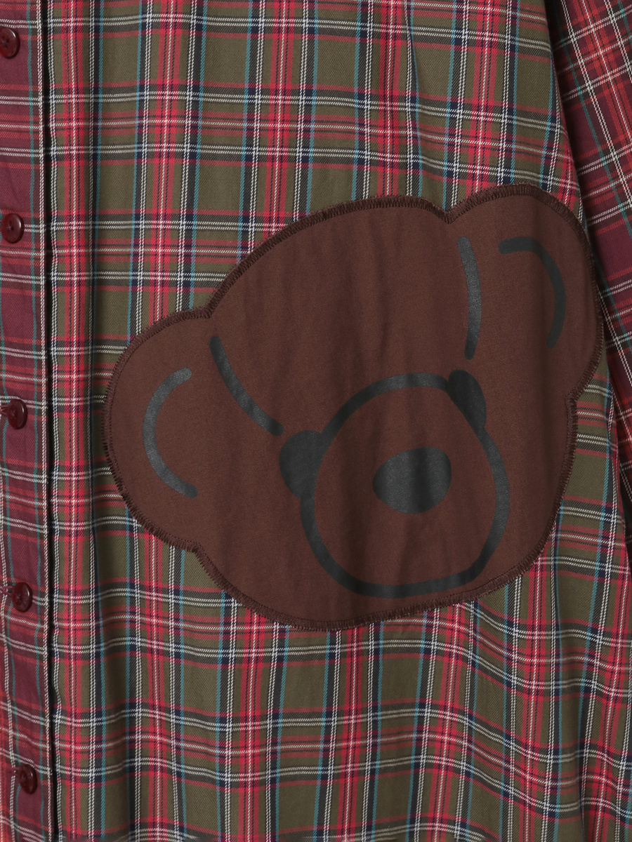 くまアップリケ使いオリジナルタータンチェックワンピース 詳細画像 シロ系 8