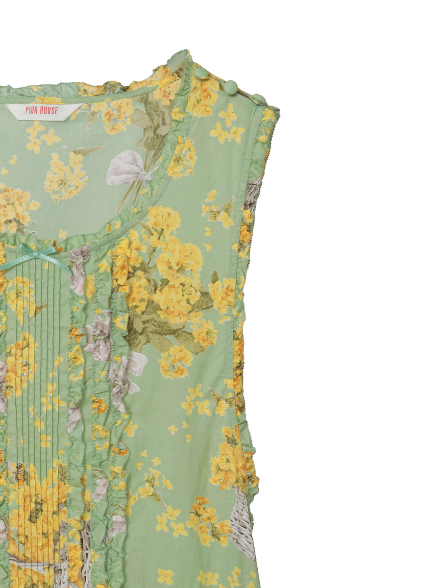 なのはなプリントミディワンピース 詳細画像 ミントグリーン 4