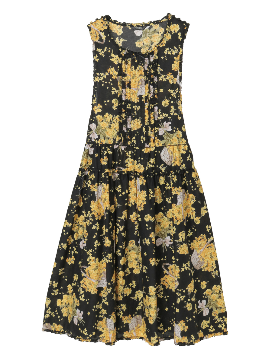 なのはなプリントミディワンピース 詳細画像 クロ 1