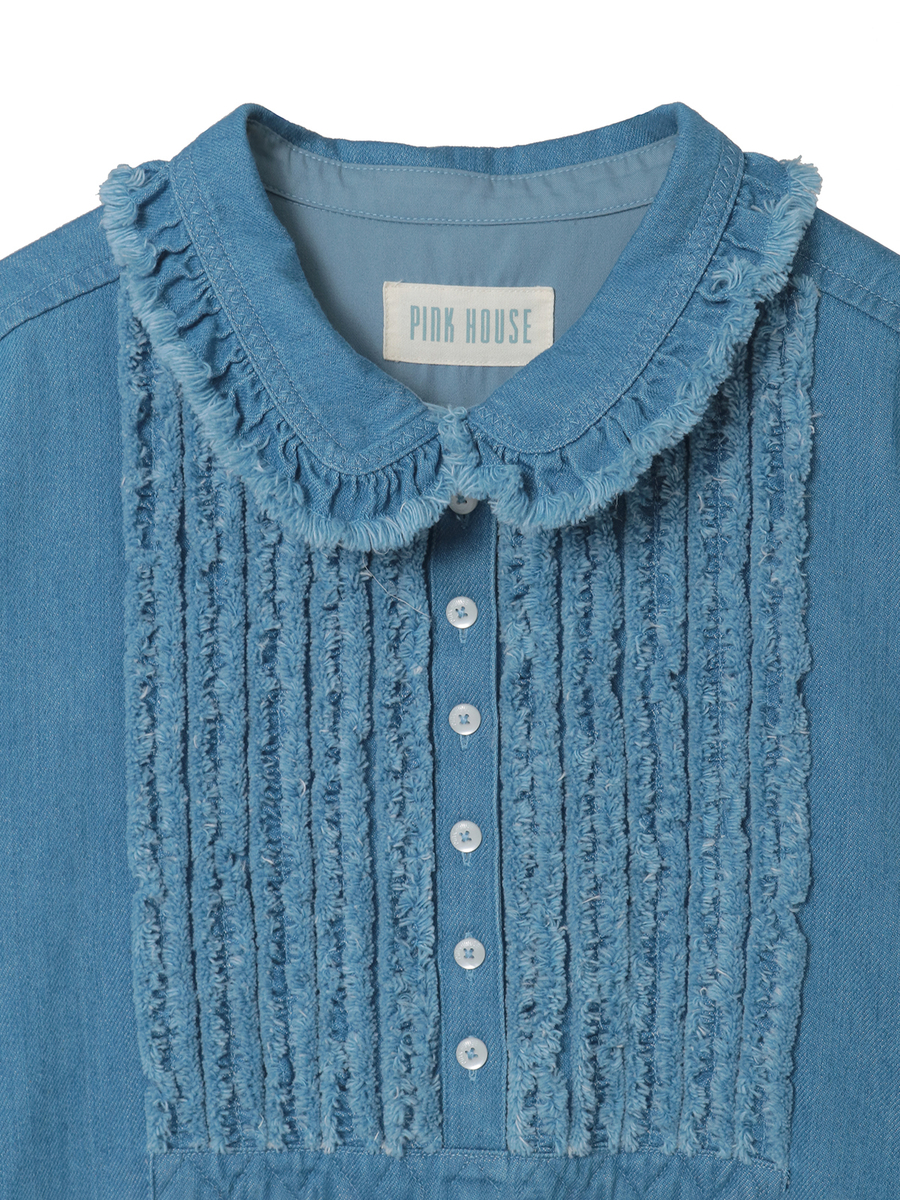 ムラ糸デニムシャツワンピース 詳細画像 シロ 3