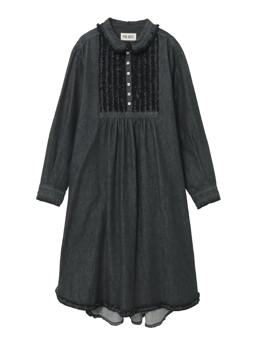 ムラ糸デニムシャツワンピース 詳細画像 クロ 1