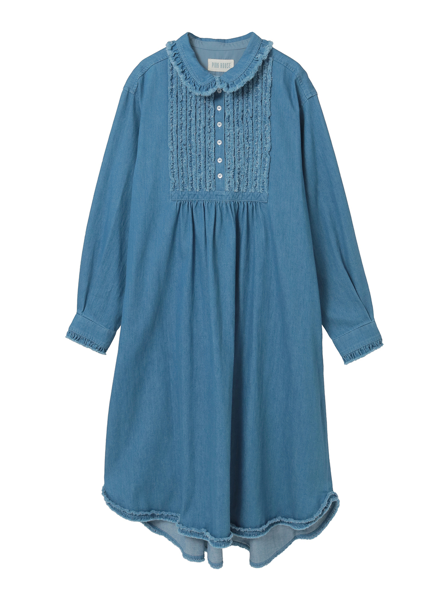 ムラ糸デニムシャツワンピース 詳細画像 ブルー 1